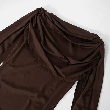 MB FASHION Draped Cape Sleeve Bodysuit 670: BURGUNDY / M