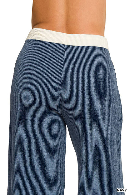 Plus Raised Rib Round Neck Pullover & Pants 2PC Set: +GREY-205252 / 2X