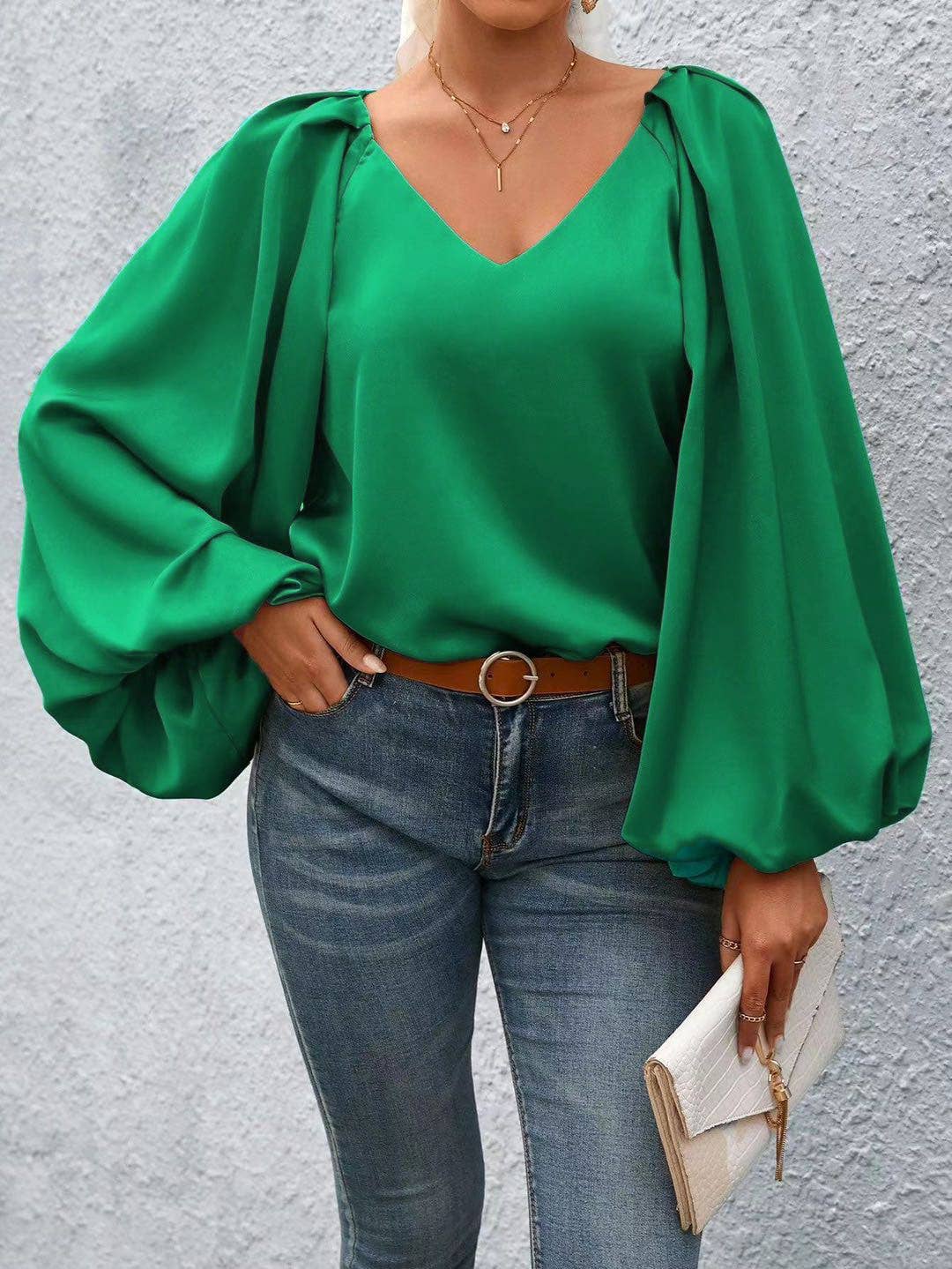 Lantern Sleeve Blouse: Orange / XL