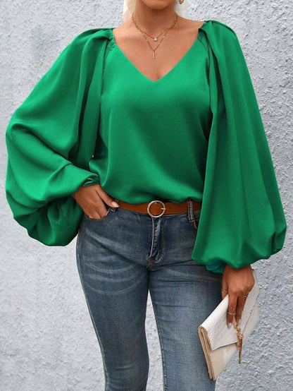 Lantern Sleeve Blouse: Orange / XL