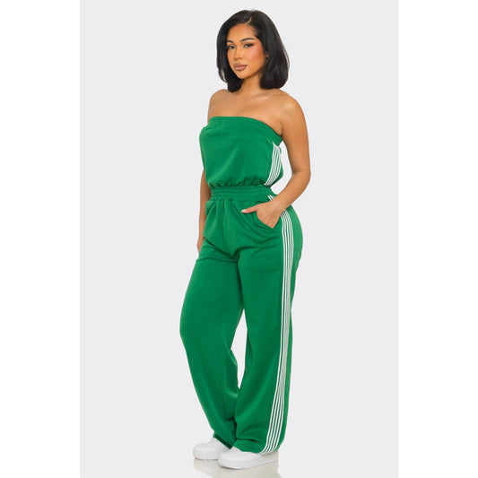 Side Stripe Jumpsuit: GREEN / S-M-L(2-2-2)