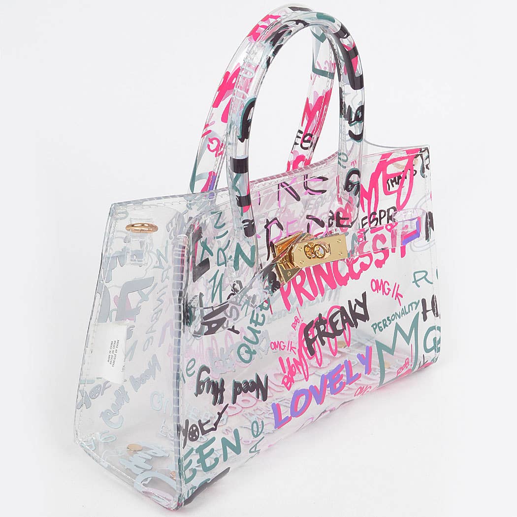 Graffiti Pvc Satchel Bag: Green