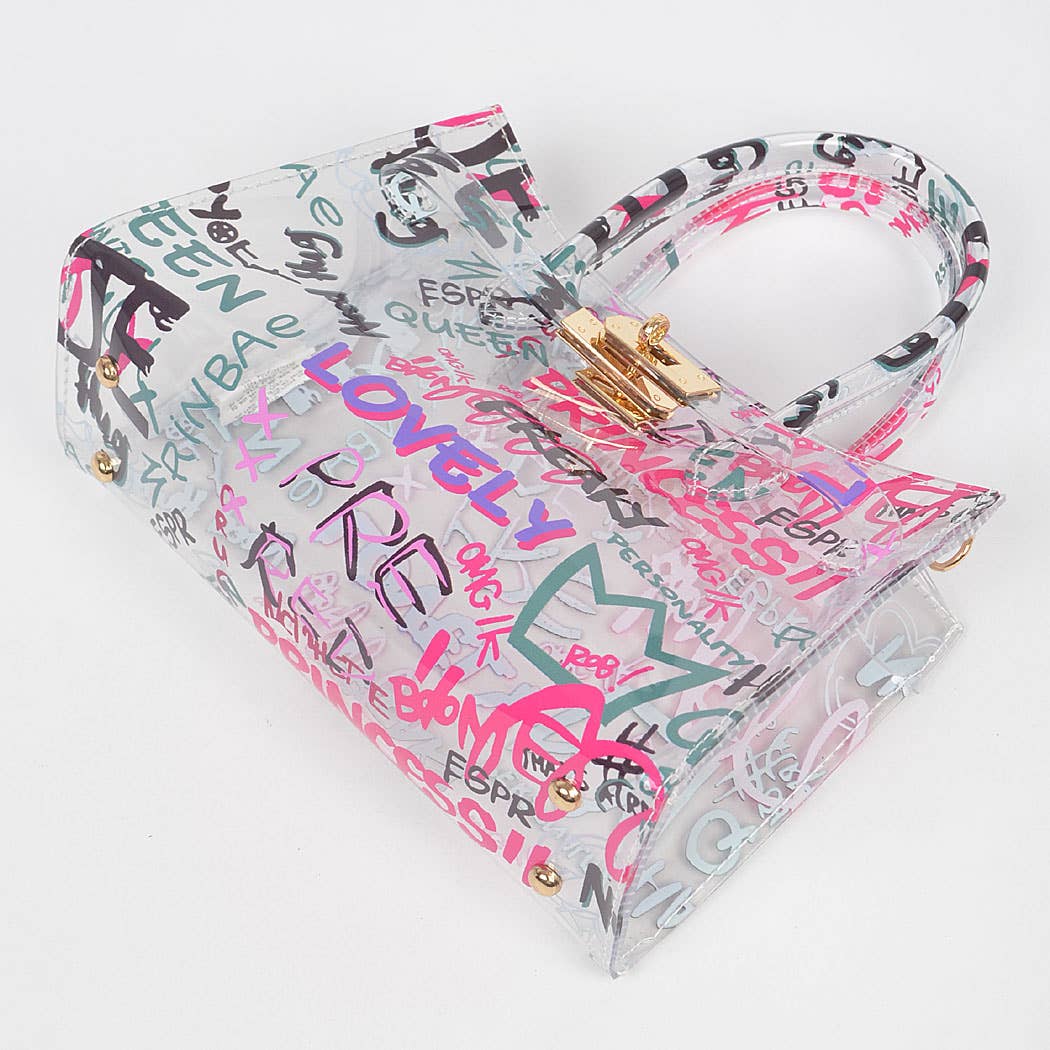 Graffiti Pvc Satchel Bag: Neon Pink