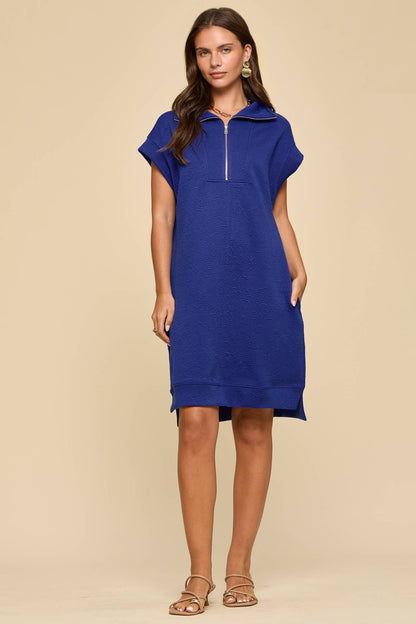 Half-Zip Jacquard Dress w/ Pockets: OFF WHITE / M