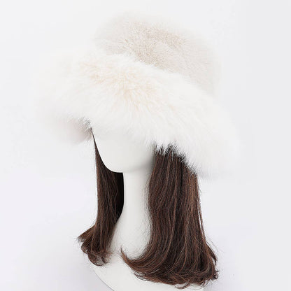 Wide Brim Faux Fur Bucket Hat: BK