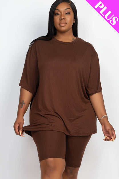 Plus Size Loose Fit Top & Bike Shorts Set: Red Alert / 2X