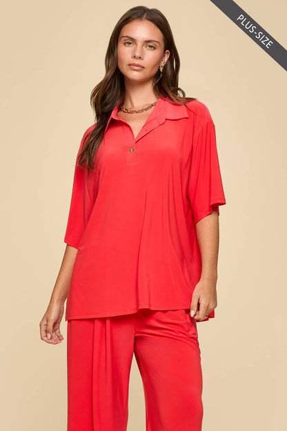 PLUS SIZE 2-Piece Blouse + Relaxed Pants Resort Wear Set: AQUA MINT / XL