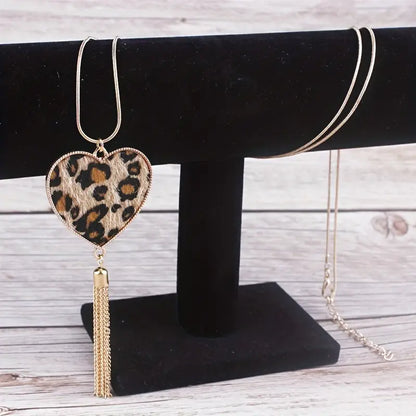 Heart Leopard Tassle Necklace