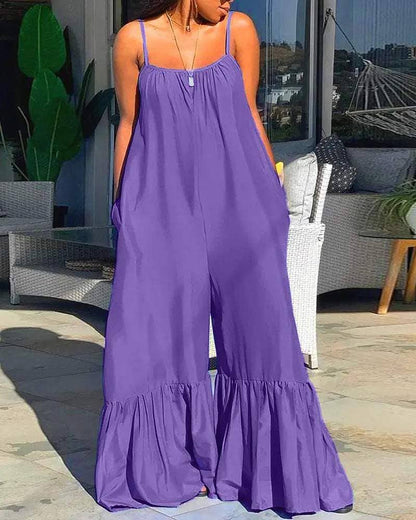 Sleeveless ruched pocket design bootcut jumpsuit: GREEN / 1-1-1-1 / S-M-L-XL