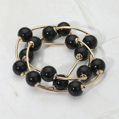 3PCS - Round Ball Wire Beaded Stretch Multi Layered Bracelets: Beige,Gold