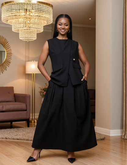 26007 - Women's Top & Skirt  2-Pcs Set - $25 Each (3-Pcs Pre Pack): Black / (M-L-1X) 3-Pcs