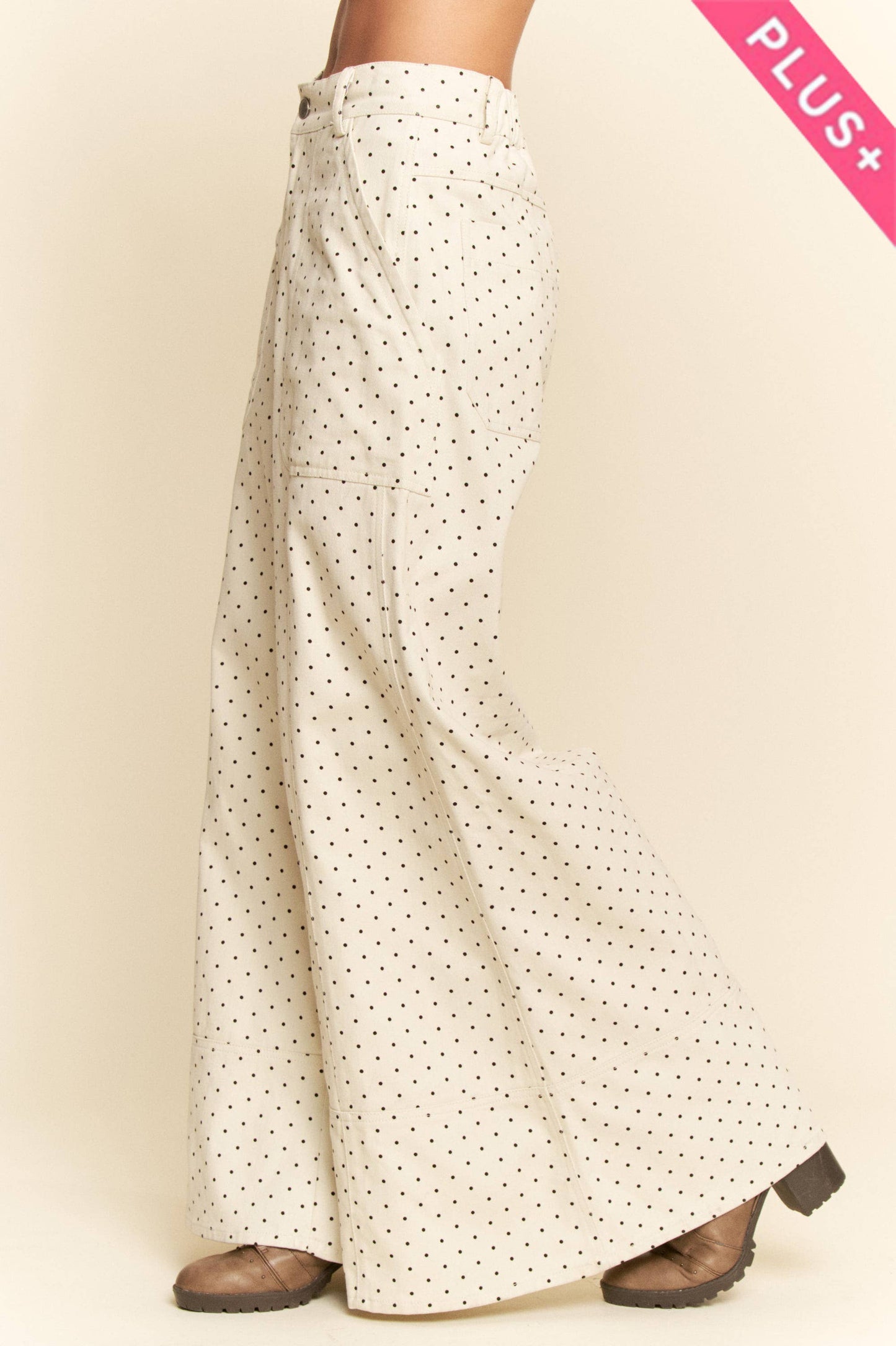 Plus - Washed Floral Print Wide-Leg Pants: NAVY DOT / 2XL
