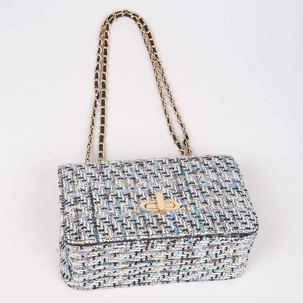 Tweed Crossbody Flap Bag: Black