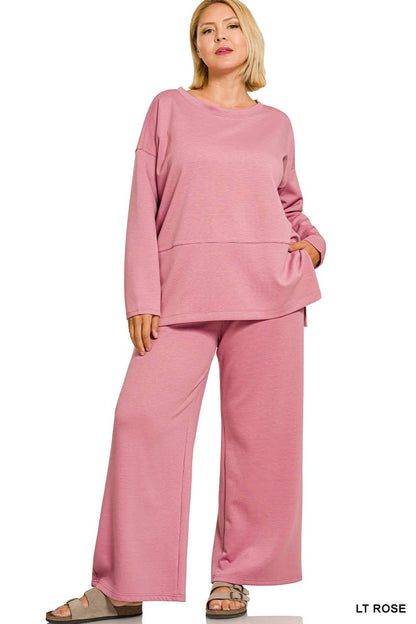 Plus Scuba Side Slit Top & Pants 2PC Set: +LT ROSE-203720 / 1X