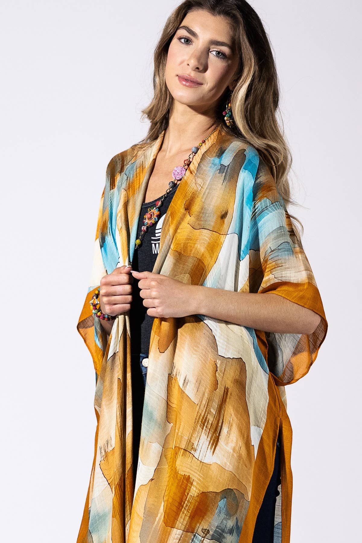 Terracotta Mirage Viscose Kimono: TERRACOTTA
