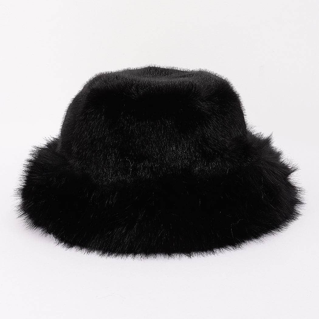 Wide Brim Faux Fur Bucket Hat: CF