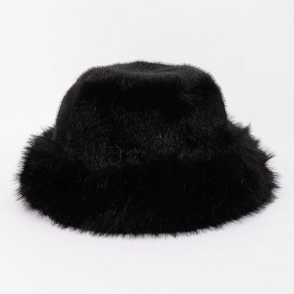 Wide Brim Faux Fur Bucket Hat: CF
