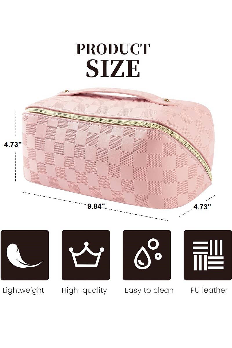 ,,,,_...._ VEGAN LEATHER MAKEUP BAG SOLID BAG: BROWN-172928 / OS