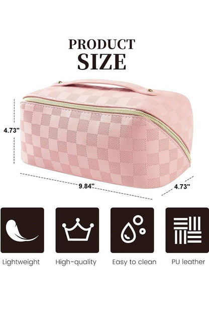 ,,,,_...._ VEGAN LEATHER MAKEUP BAG SOLID BAG: BROWN-172928 / OS