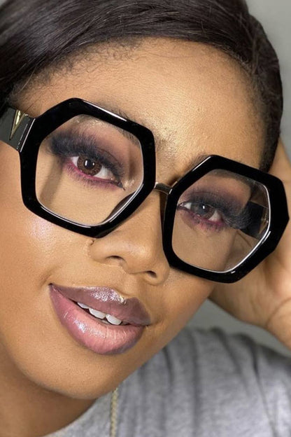 WOMEN GEOMETRIC FRAME EYEGLASSES_CWASG0135: BLACKWHITE / (OS) 1