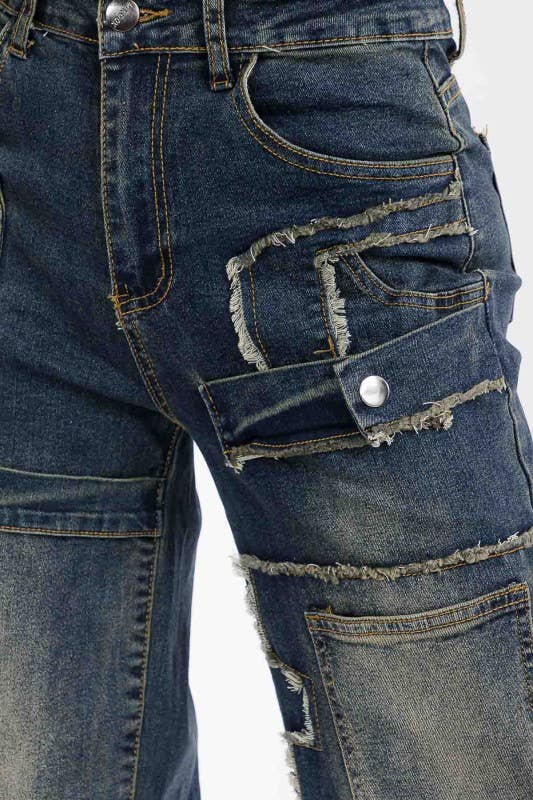 Plus Size Denim Jeans Pockets Baggy Wide Legs Pant: Denim / 2XL