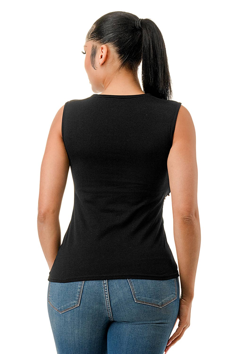 (ST3957)Crystal Beaded Knit Crop Top: Black / L