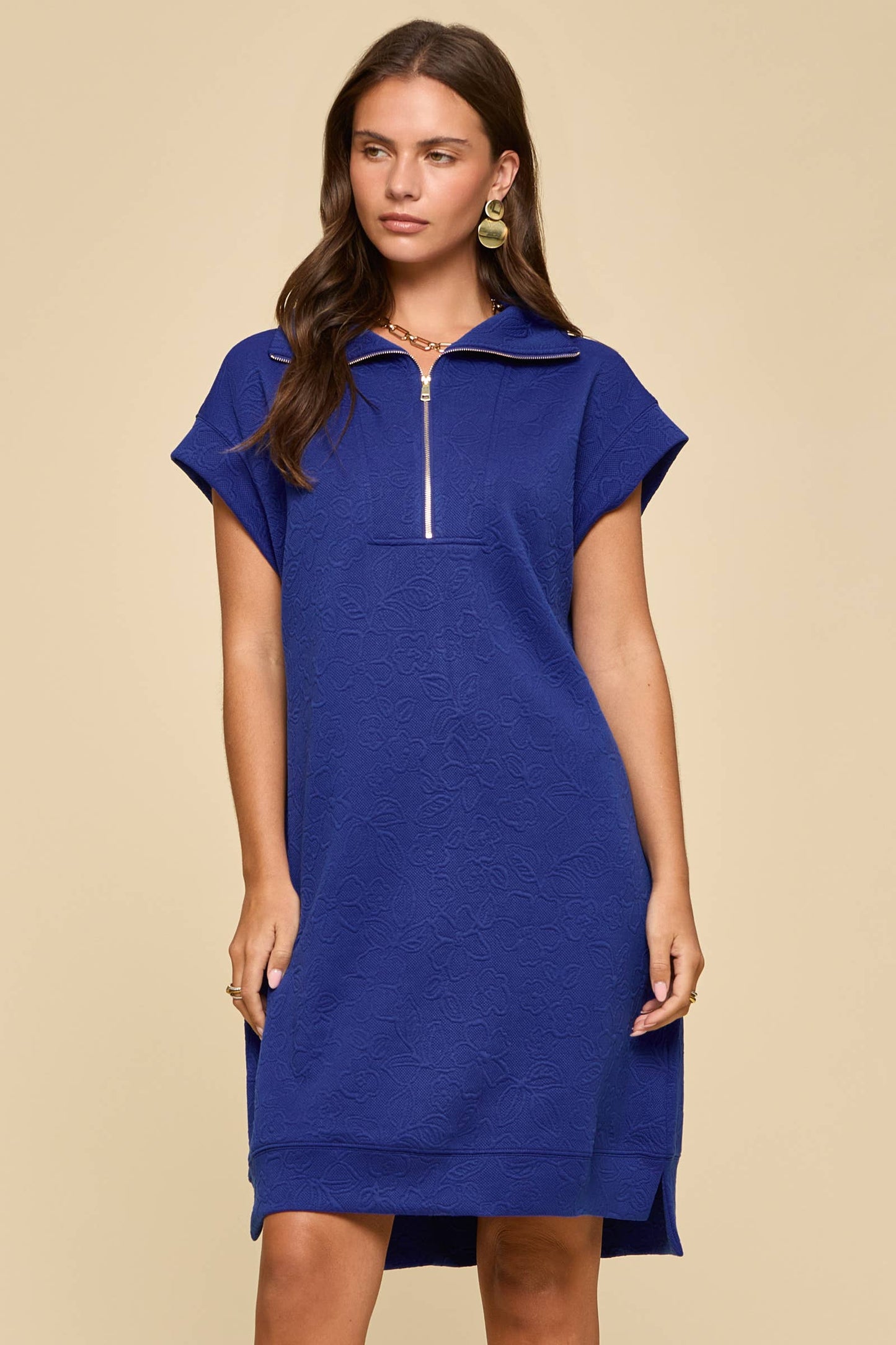 Half-Zip Jacquard Dress w/ Pockets: OFF WHITE / M