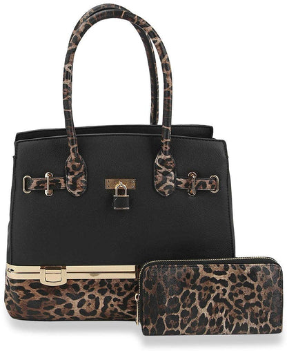 Metal Frame Tote Handbag Set: LH049-1W-1-BR