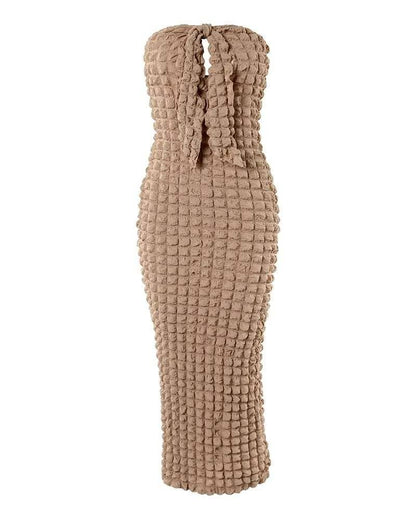 Bandeau tied detail bubble textured maxi dress: APRICOT / 1-1-1-1 / S-M-L-XL
