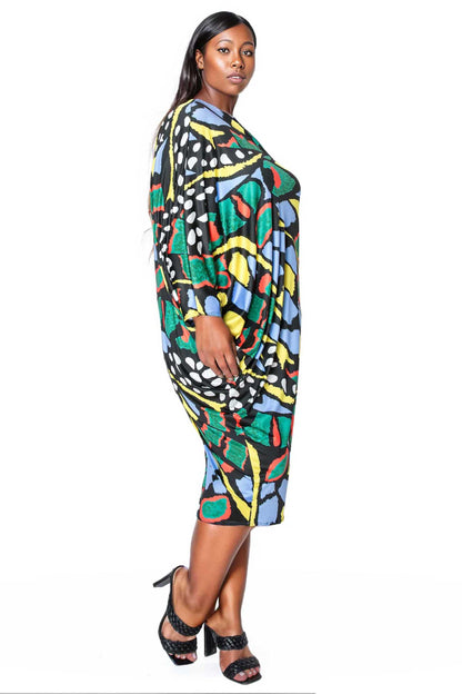 Asymmetrical One Shoulder Midi Dress: MULTI / 1X