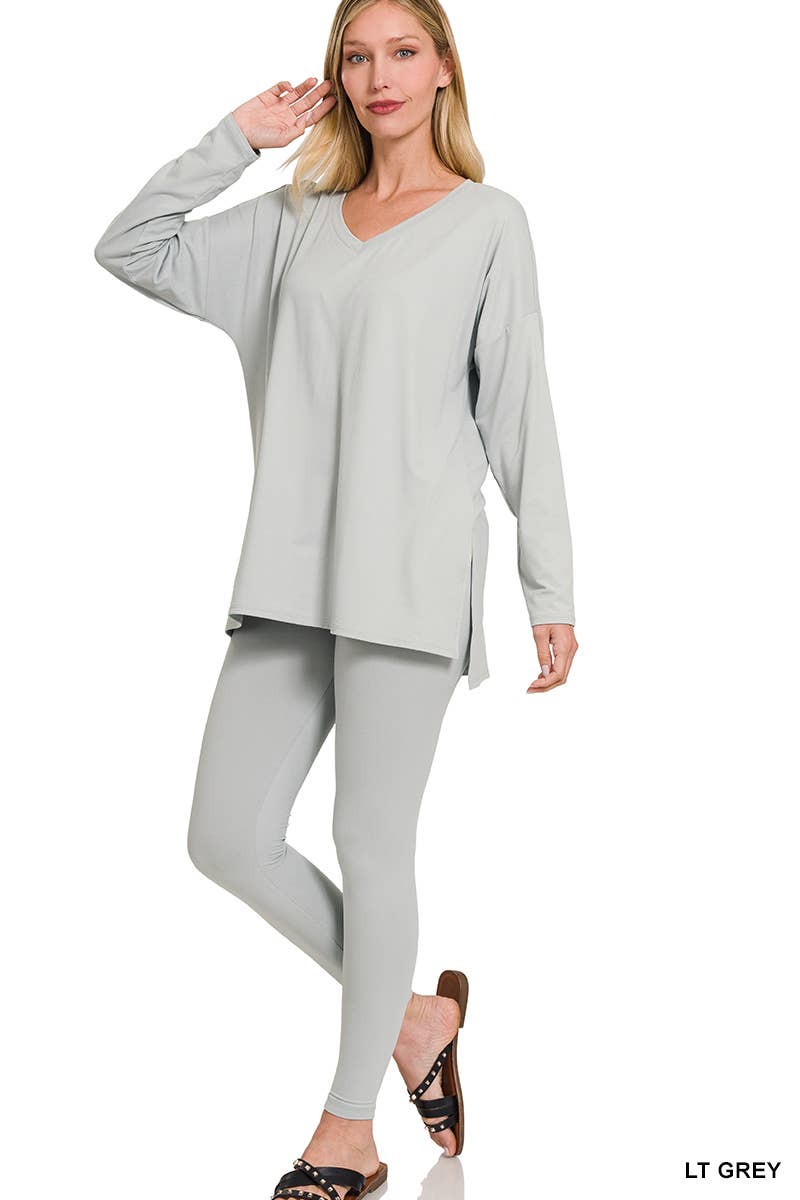 1223 Brushed Dty Microfiber Loungewear Set SI-23693 Zenana: LT NAVY-148299 / L