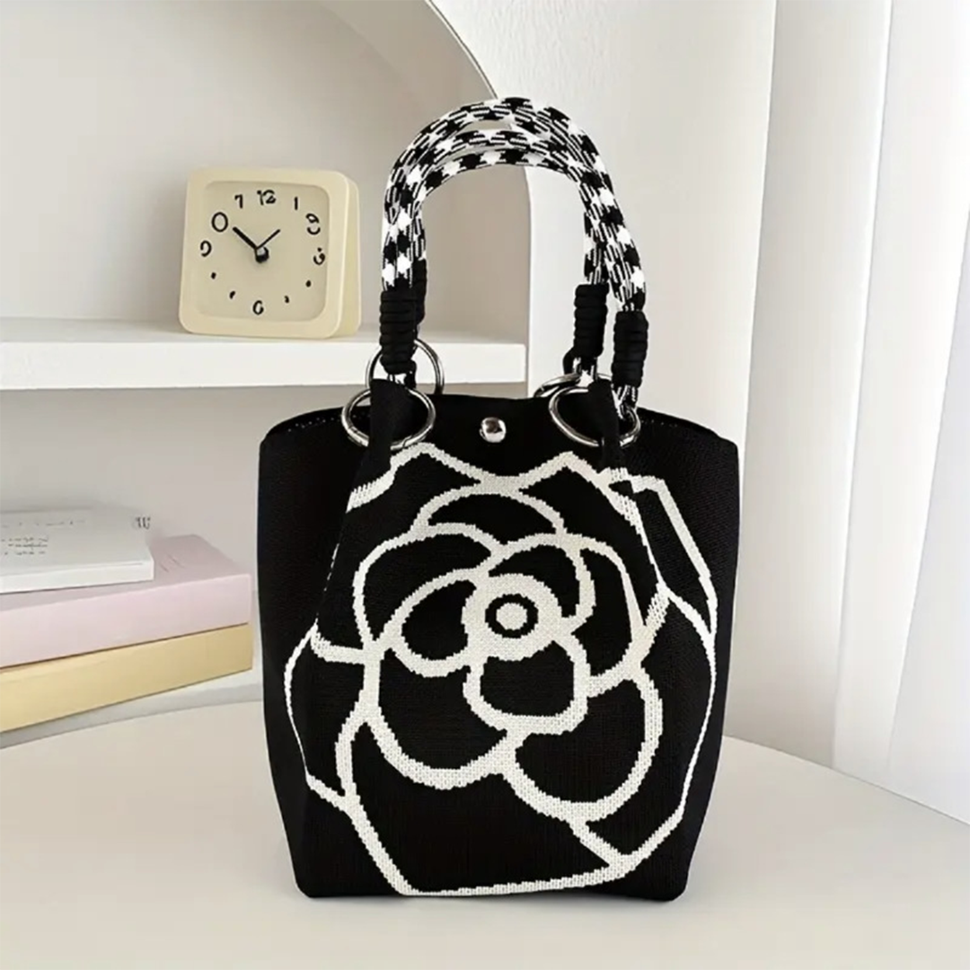 Camellia Large-Capacity Knitted Casual Tote Bag ZK3917: Beige / One Size