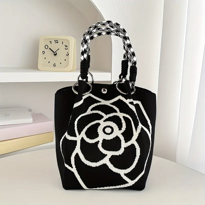Camellia Large-Capacity Knitted Casual Tote Bag ZK3917: Black / One Size