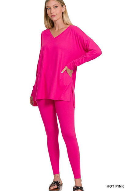 1223 Brushed Dty Microfiber Loungewear Set SI-23693 Zenana: NEONHOTPINK-158800 / S