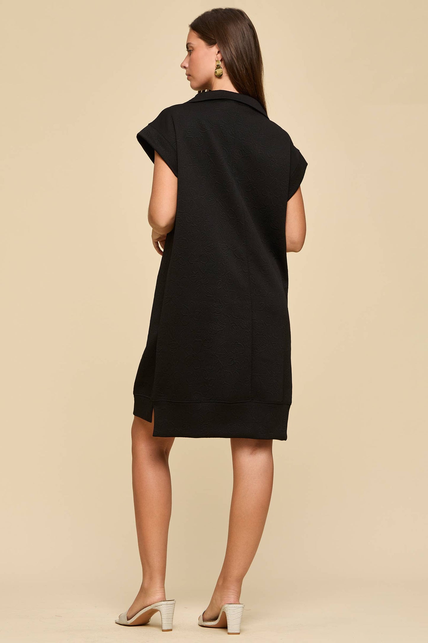 Half-Zip Jacquard Dress w/ Pockets: OFF WHITE / L