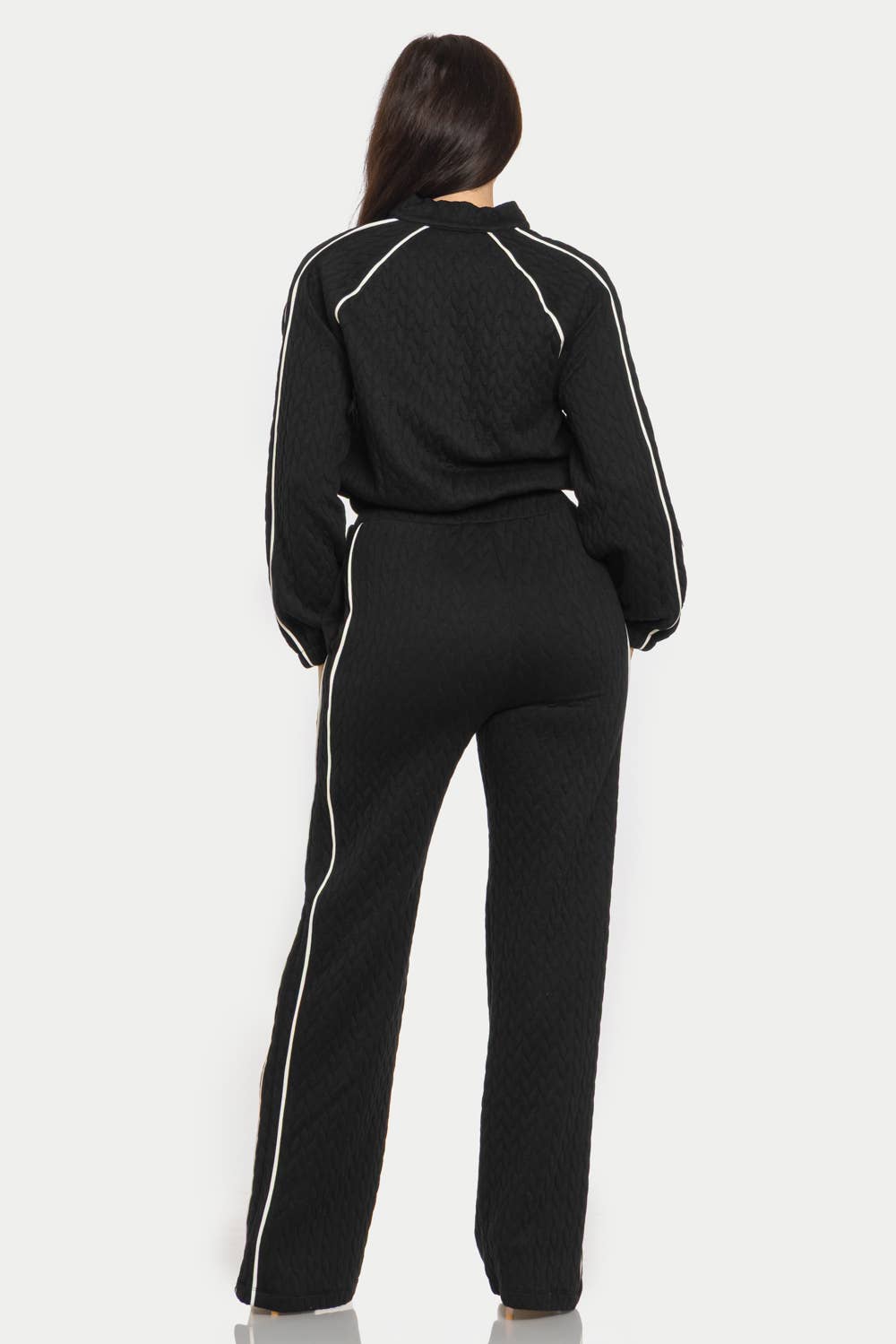 Pipping Stripes Front Zip Up Jacket And Pants Set : Cream / 1-2-2-1 (S-M-L-XL)