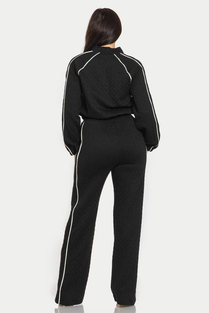 Pipping Stripes Front Zip Up Jacket And Pants Set : Cream / 1-2-2-1 (S-M-L-XL)