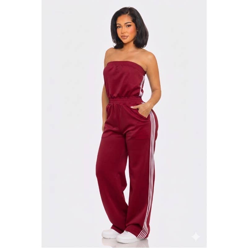 Side Stripe Jumpsuit: MOCHA / S-M-L(2-2-2)