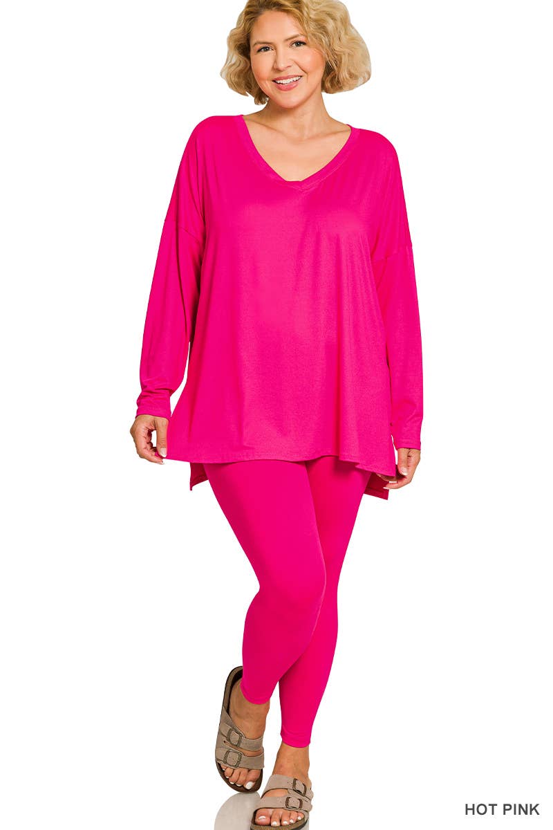 Plus Microfiber Loungewear Set - Zenana: +BROWN-170584 / 2X