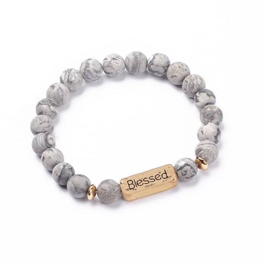 Blessed Gray Beaded Bracelet