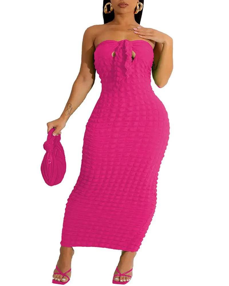 Bandeau tied detail bubble textured maxi dress: APRICOT / 1-1-1-1 / S-M-L-XL