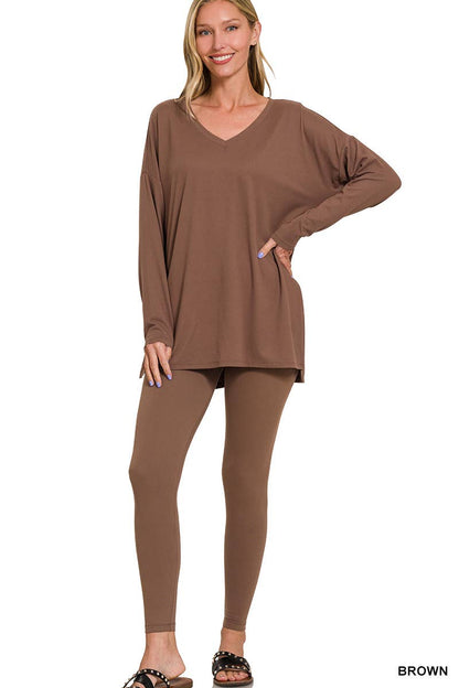 1223 Brushed Dty Microfiber Loungewear Set SI-23693 Zenana: DKGREEN-155553 / S
