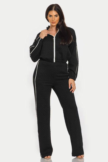 Pipping Stripes Front Zip Up Jacket And Pants Set : Cream / 1-2-2-1 (S-M-L-XL)