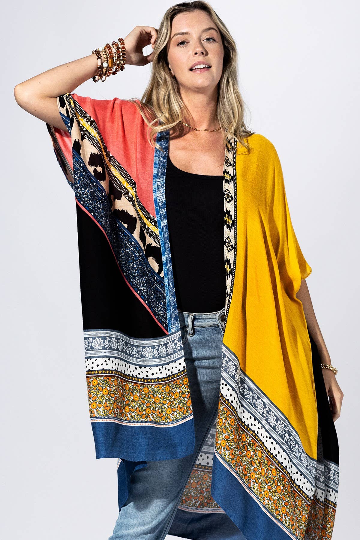 Sienna Patchwork Kimono: YELLOW MULTI / 2 / One Size