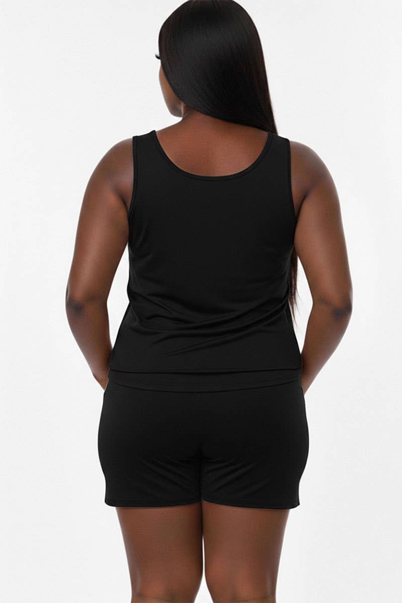 Plus Comfy Tank Top & Shorts Set: Tomato Cream / 3X