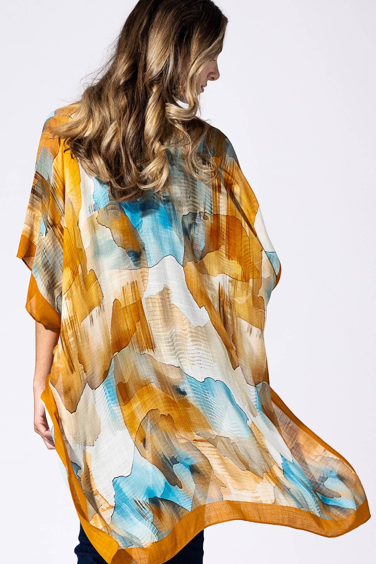 Terracotta Mirage Viscose Kimono: TERRACOTTA
