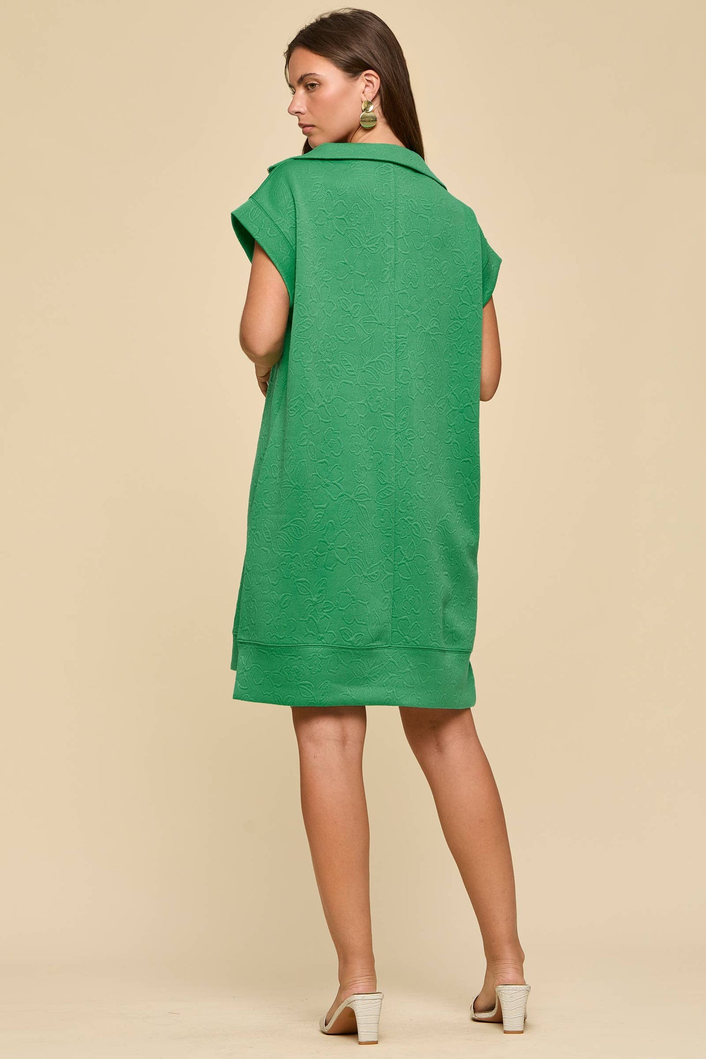 Half-Zip Jacquard Dress w/ Pockets: EMERALD POP / S