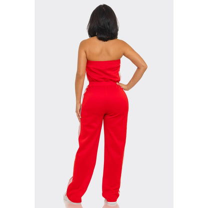 Side Stripe Jumpsuit: GREEN / S-M-L(2-2-2)