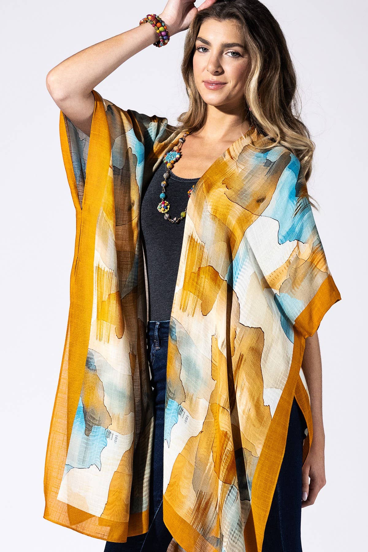 Terracotta Mirage Viscose Kimono: TERRACOTTA