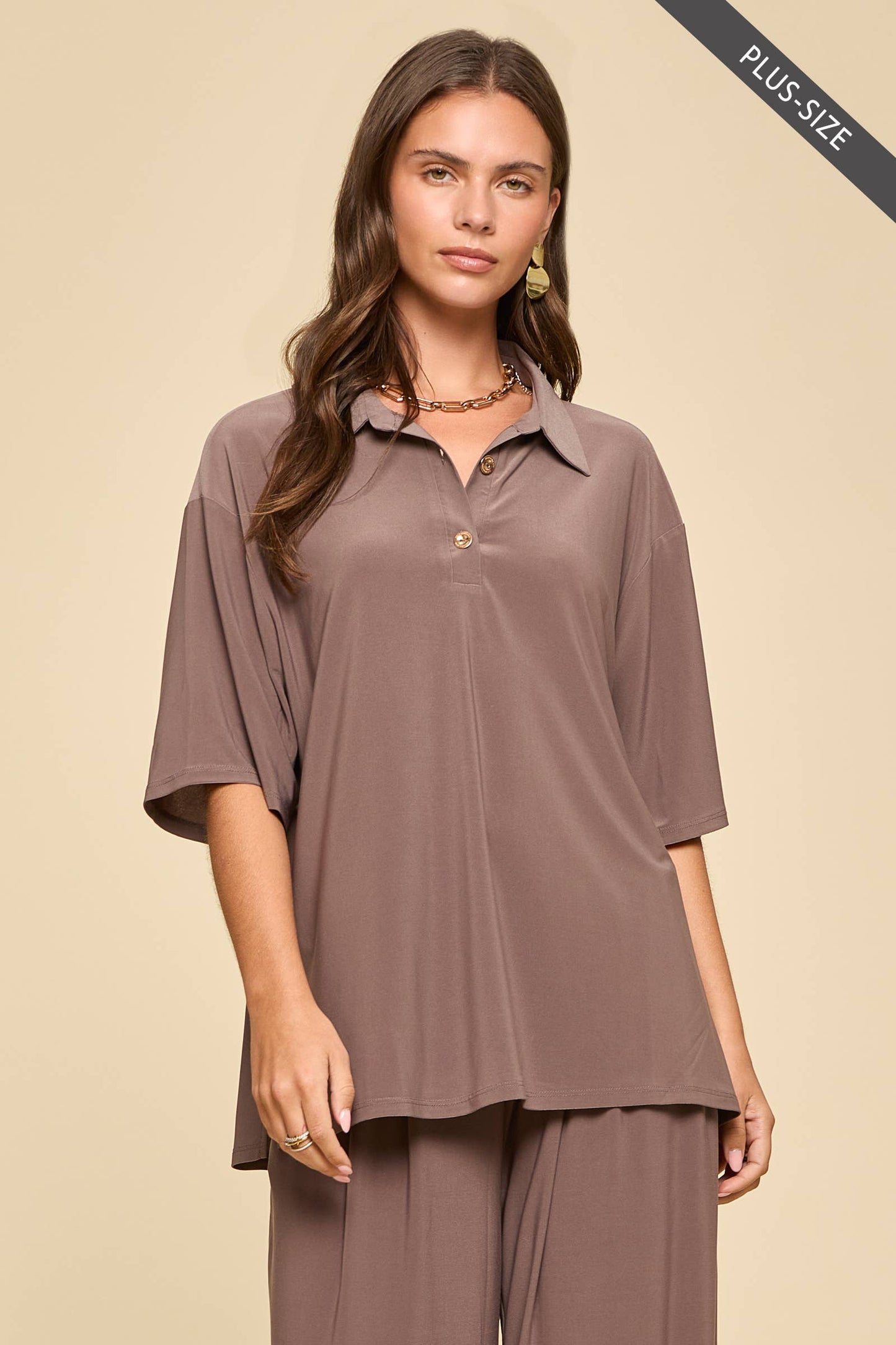 PLUS SIZE 2-Piece Blouse + Relaxed Pants Resort Wear Set: AQUA MINT / XL